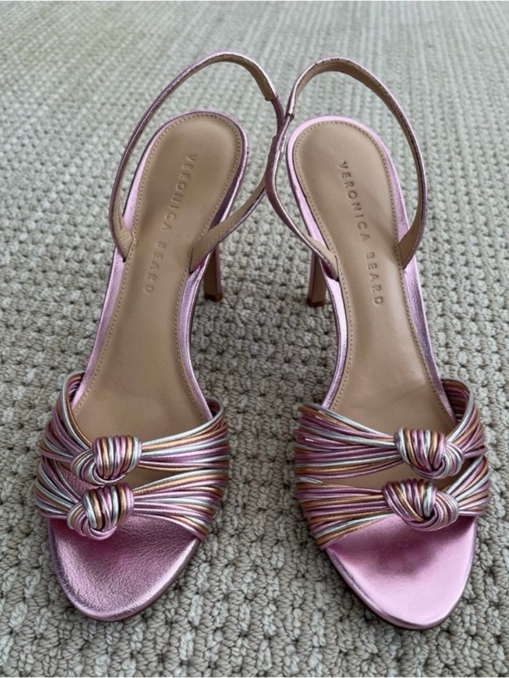 Veronica Beard Iridescent Pink Knot-Strap Slingback Heels